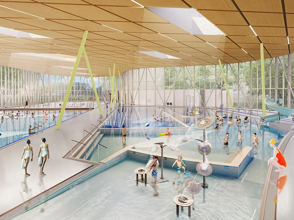 Artistic rendering of the pool area of the new Minoru Centre for Active Living facility by hcma Architecture + Design.