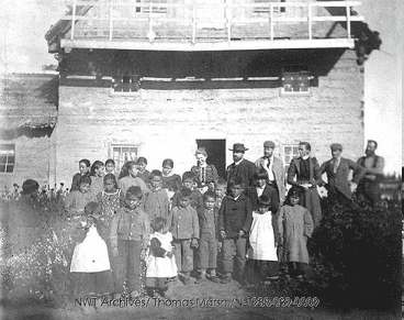 St. Peter's Mission Indian Boarding School, Xátł'odehchee, 1899. Credit: NWT Archives/Thomas Marsh fonds/N-1988-039: 0009.